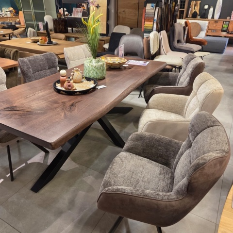 [na zamówienie]Krzesło Jadalniane Obrotowe Joah Habufa (4 Nóżki, Tapicerka Mikrofibra Calabria Lava/Szenila Enzo)