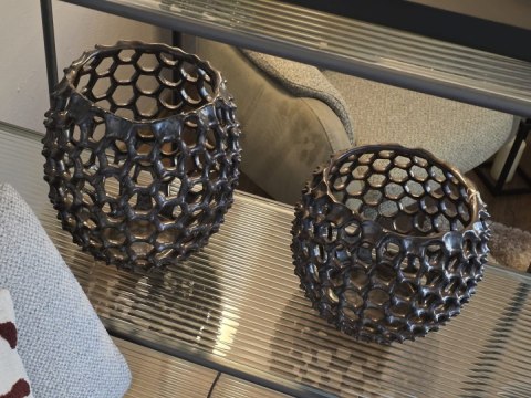 Ażurowa Osłonka Ceramiczna COCO maison Honeycomb - Szara, 21,5 cm