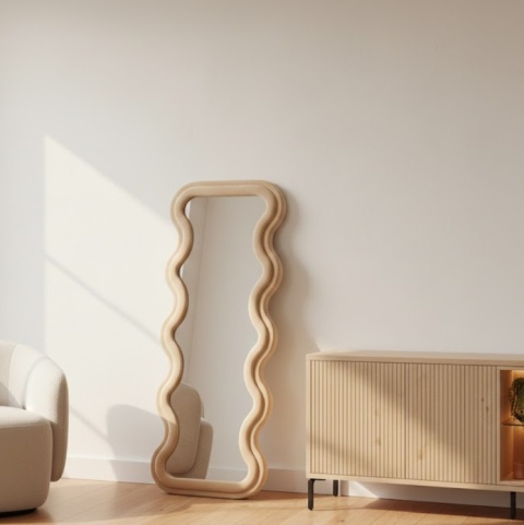 Designerskie Lustro Stojące Miro 160x60 cm - Beżowy Aksamit | COCOmaison