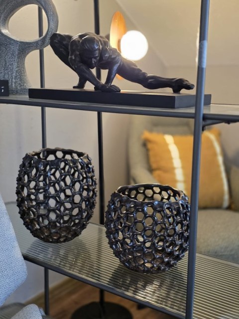 Duża Osłonka Ceramiczna COCO maison Honeycomb - Szara, 28 cm