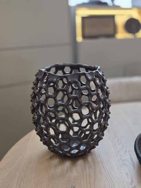 Duża Osłonka Ceramiczna COCO maison Honeycomb - Szara, 28 cm