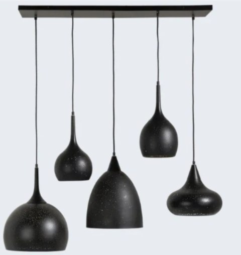 [K] Lampa Wisząca Arjen 5-Light - Czarno-Złoty Industrial, Regulowana Wysokość
