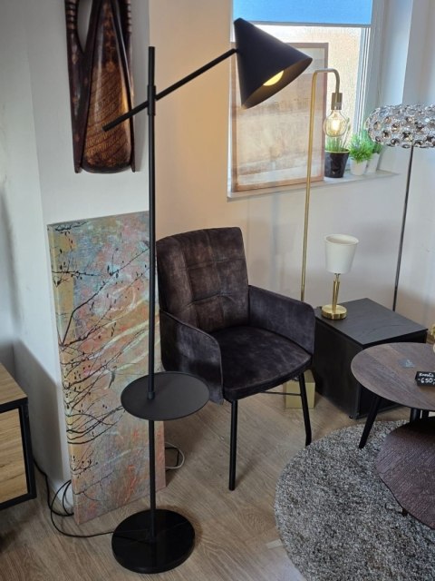 Lampa Podłogowa Daan 176 cm - Czarny Mat, Marmurowa Podstawa, Stolik | COCO maison