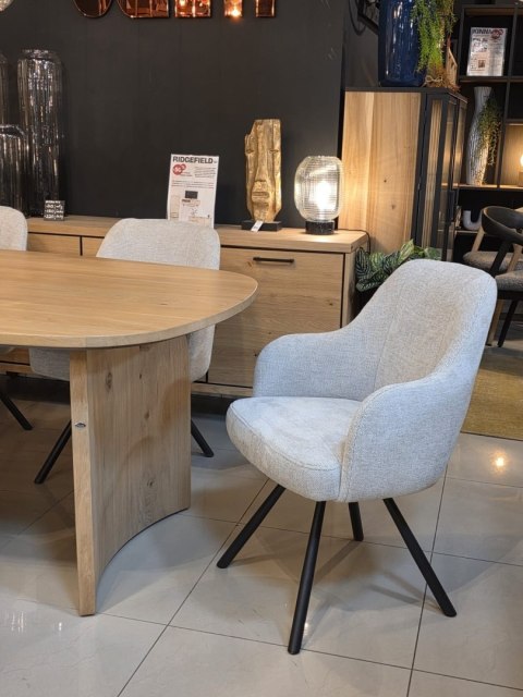 Obrotowy Fotel Eva Habufa - Tkanina Livigno, Rdzeń Sprężynowy, Kolor Kamyk (Pebble) jasnoszary