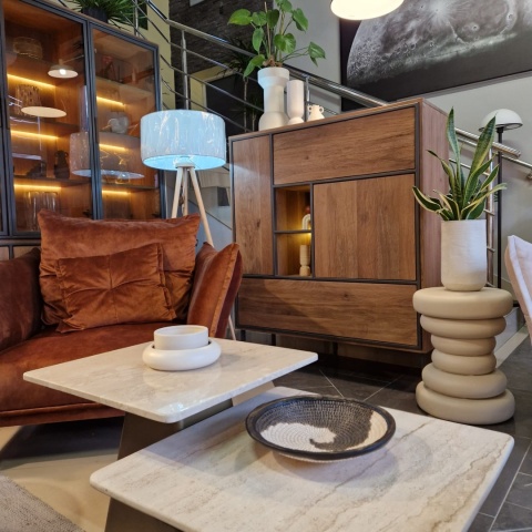 [R] Wysoka komodaTrapani 120 cm - Wędzony Fornir Mango, LED | Industrial