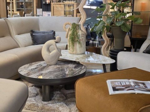 Stolik Kawowy Margo 89 cm - Antracytowy Metal i Szklany Blat | Henders & Hazel