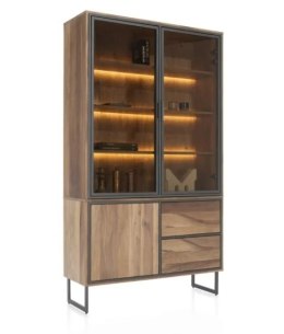 [M] Wysoka witryna industrialna TRAPANI 120x210 cm, fornir mango 'smoked', z oświetleniem LED.