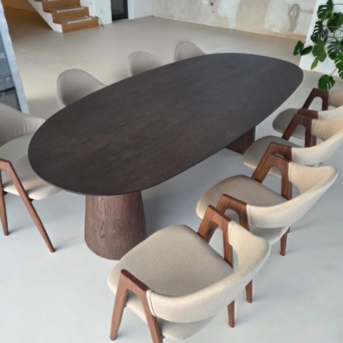 [na zamówienie] Stół do jadalni TRENTON 240x110 cm, fornir dębowy, kolor Clay, organiczny kształt