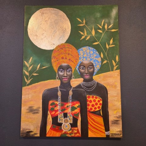 Obraz Ręcznie Malowany "Afrykańska Noc - Złoty Blask Sawanny" [75x55 cm]