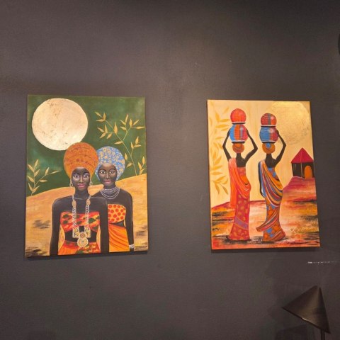 Obraz Ręcznie Malowany "Afrykański Blask - Droga pod Złotym Słońcem" [55x75 cm]