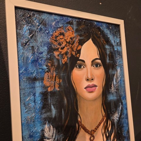 Obraz Ręcznie Malowany "Biały Anioł (Niebiański Spokój)" - Technika Mieszana na Sklejce [42x52 cm]