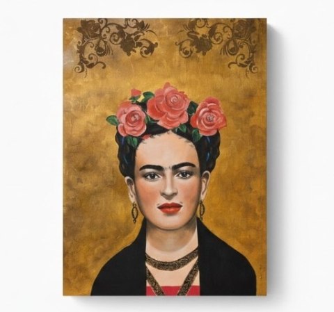 Obraz Ręcznie Malowany "Frida - Złota Pasja" - Akryl na Sklejce [55x75 cm]