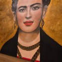 Obraz Ręcznie Malowany "Frida - Złota Pasja" - Akryl na Sklejce [55x75 cm]