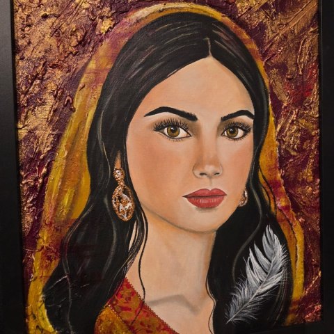 Obraz w Drewnianej Ramie "Szkarłatny Anioł" - Czerwony Anioł 42x52 cm (Na Wymiar)