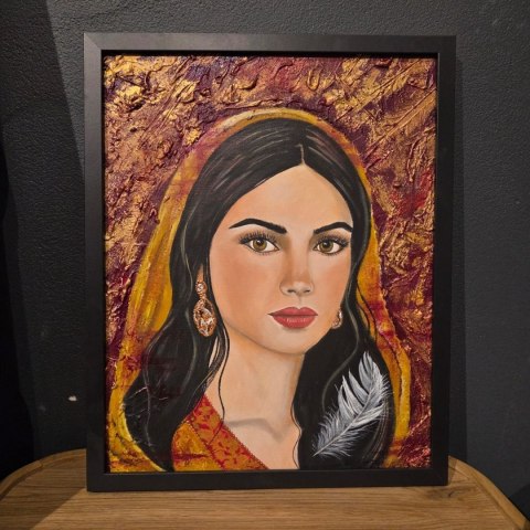 Obraz w Drewnianej Ramie "Szkarłatny Anioł" - Czerwony Anioł 42x52 cm (Na Wymiar)