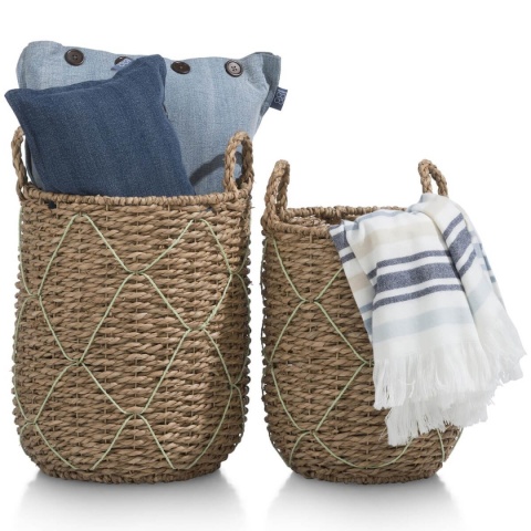 Zestaw 2 koszy RIO – COCO maison – Pleciony Design z Miętowym Detalem