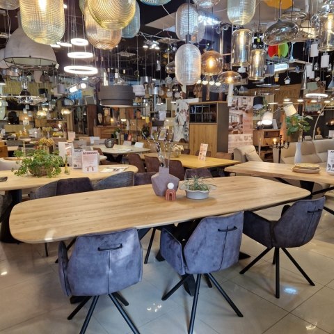 [R, od ręki] Stół Owalny SHIMLA 270 cm - Lity Dąb / Metalowa Noga Design