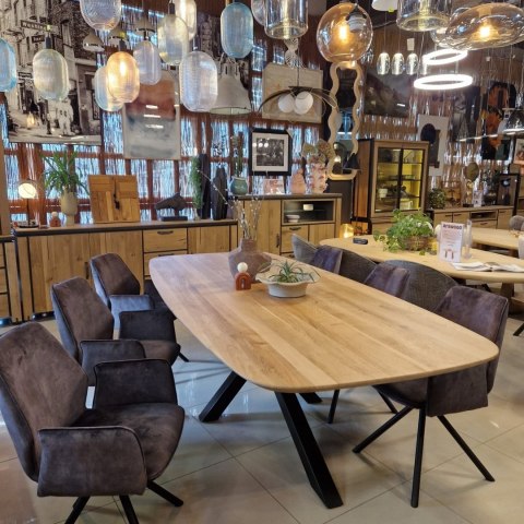 [R, od ręki] Stół Owalny SHIMLA 270 cm - Lity Dąb / Metalowa Noga Design