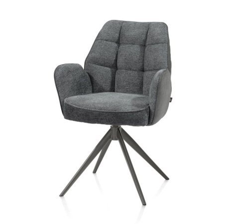 [na zamówienie] Krzesło jadalniane z podłokietnikami Bell - Antracyt / Miks Tkanin CALABRIA- VADA / Obrotowe
