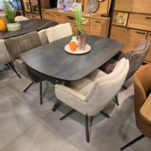 [od ręki] Fotel obrotowy JUNA, tkanina Livigno chenille kremowy, rama metal grafit