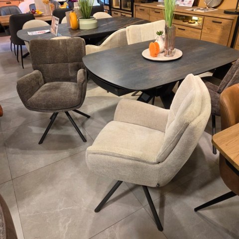 [od ręki] Fotel obrotowy JUNA, tkanina Livigno chenille kremowy, rama metal grafit