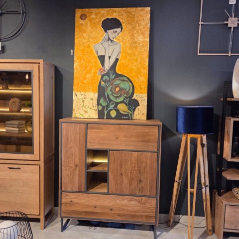 [K, defekt] Wysoka komoda Trapani 120 cm - Wędzony Fornir Mango, LED | Industrial