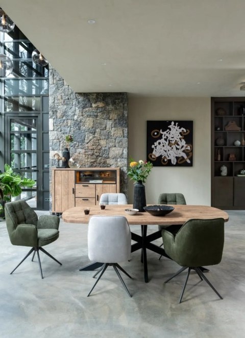 [M] Owalny Stół PAVAROTTI - 180 cm, Centralna Noga, Blat HPL Barnwood