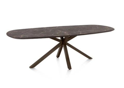 [M] Owalny stół jadalniany Caletta 240 x 105 cm - Marble Brown HPL, czarna metalowa noga