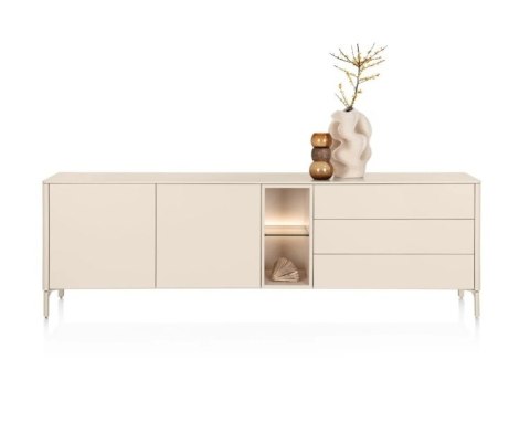 [M, defekt] Designerska komoda Trentino 240 cm - Lakier Krem, LED, system Push-to-Open