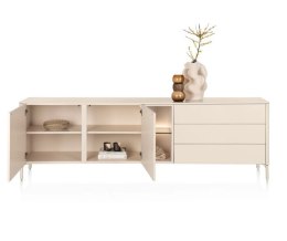 [M, defekt] Designerska komoda Trentino 240 cm - Lakier Krem, LED, system Push-to-Open