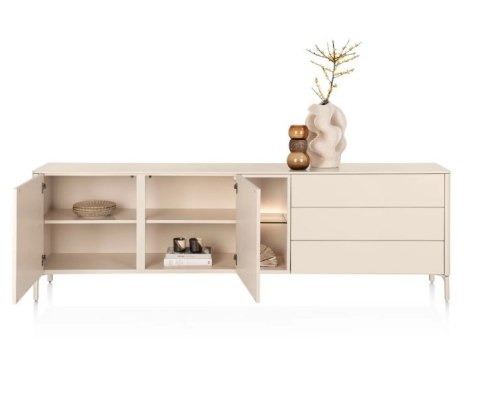 [M, defekt] Designerska komoda Trentino 240 cm - Lakier Krem, LED, system Push-to-Open