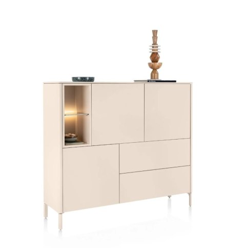 [R] Wysoka komoda Dressette Trentino 153 cm - Lakier Krem, LED, Push-to-Open