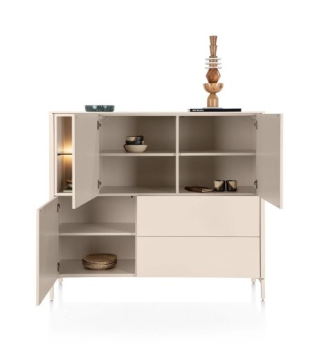 [R] Wysoka komoda Dressette Trentino 153 cm - Lakier Krem, LED, Push-to-Open