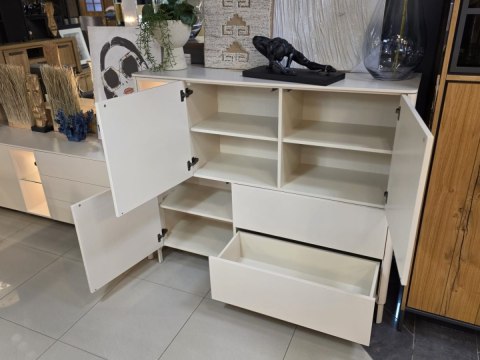 [R] Wysoka komoda Dressette Trentino 153 cm - Lakier Krem, LED, Push-to-Open