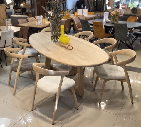 [R, od ręki] Stół Jadalniany Almora 270 cm - Lity Dąb Natural Sand (Lakier Platinum)