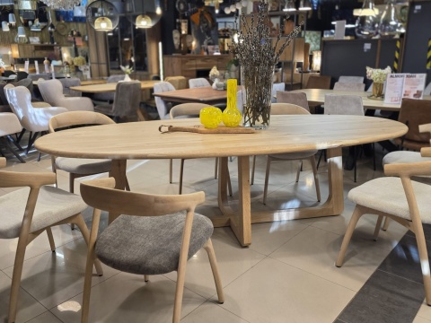 [R, od ręki] Stół Jadalniany Almora 270 cm - Lity Dąb Natural Sand (Lakier Platinum)