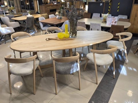 [R, od ręki] Stół Jadalniany Almora 270 cm - Lity Dąb Natural Sand (Lakier Platinum)