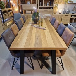 [R, od ręki] Stół Jadalniany Metalox 270 cm - Fornir Dębowy - 4 Czarne Nogi Stalowe