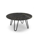 Stolik kawowy Brest 80 cm - optyka czarnego marmuru, HPL, czarne stalowe nogi