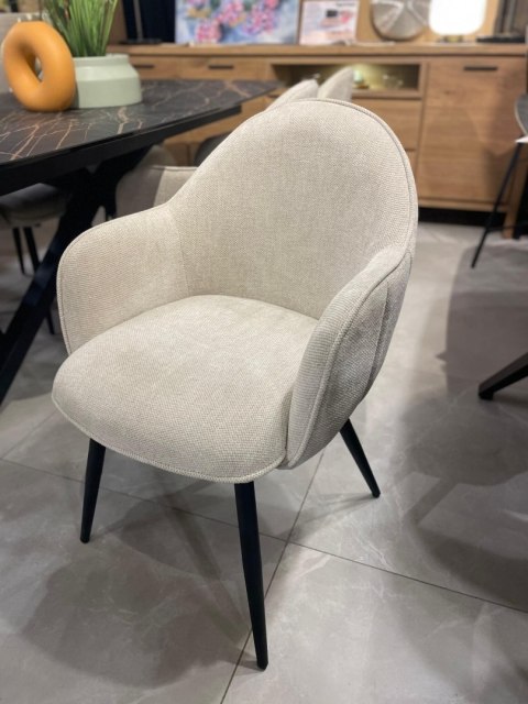 [fabrycznie nowe] Fotel Jadalniany Habufa Astoria - Tkanina Livigno, Kolor Kremowy