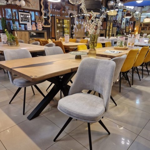 [R, od ręki] Stół MONOLIT - Lite drewno dębowe z żywicą i żywą krawędzią 150 x 90 cm