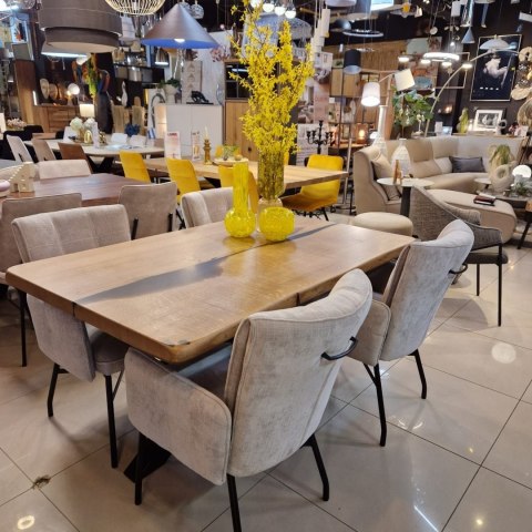 [R, od ręki] Stół MONOLIT - Lite drewno dębowe z żywicą i żywą krawędzią 150 x 90 cm