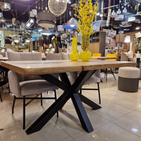 [R, od ręki] Stół MONOLIT - Lite drewno dębowe z żywicą i żywą krawędzią 150 x 90 cm