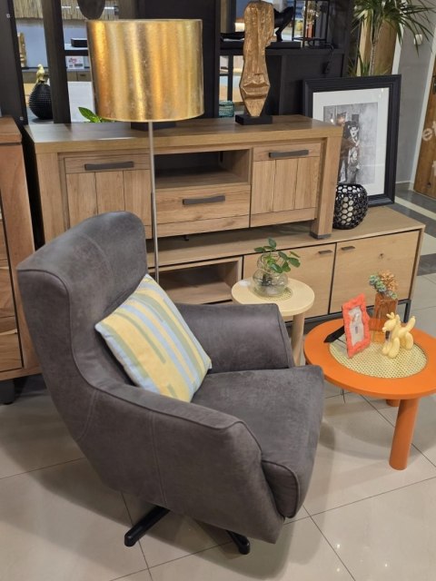 Stolik kawowy BARRY Ø60 cm - pomarańczowy MDF, rattan, szkło, COCO maison