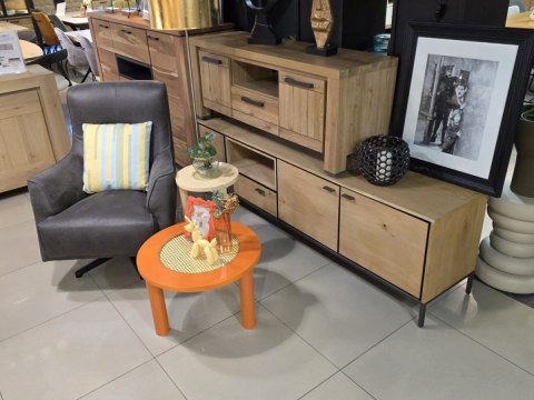 Stolik pomocniczy BARRY Ø35 cm - beżowy MDF, rattan, szkło, wys. 60 cm, COCO maison