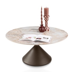 [od ręki] Okrągły Stolik Kawowy Avelli 90 cm – Ceramiczny Blat, Metalowa Podstawa Steelbrown