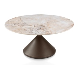 [od ręki] Okrągły Stolik Kawowy Avelli 90 cm – Ceramiczny Blat, Metalowa Podstawa Steelbrown