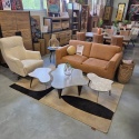 Designerski Stolik Kawowy NIDUM 75 cm - COCO maison | Organiczny Blat HPL Jasny Marmur, Czarna Metalowa Podstawa