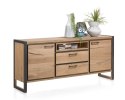 Industrialna Komoda METALO 180 cm - Fornir Dębowy Railway Brown, Metalowe Profile Desert Black, Oświetlenie LED, Soft-Closing