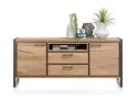 Industrialna Komoda METALO 180 cm - Fornir Dębowy Railway Brown, Metalowe Profile Desert Black, Oświetlenie LED, Soft-Closing